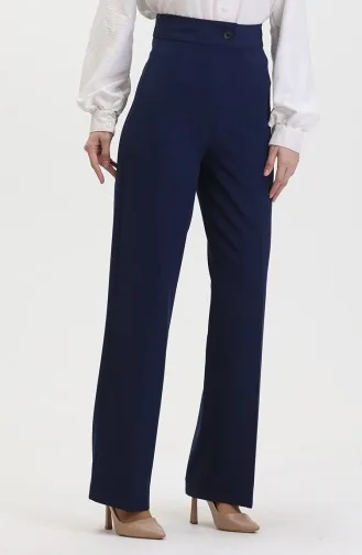 Buttoned wide Leg Trousers 8013-02 Navy Blue 8013-02