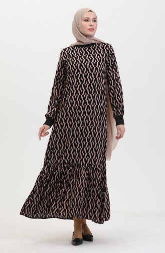 Patterned Dress 0456-01 Black Beige 0456-01