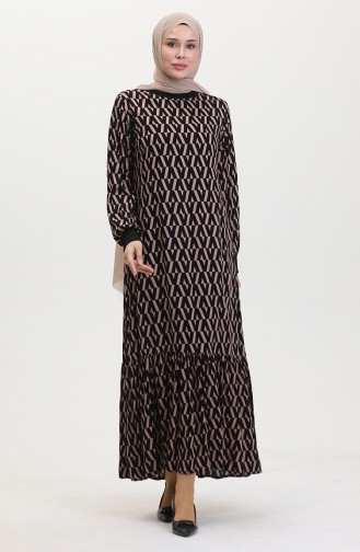 Patterned Dress 0456-01 Black Beige 0456-01
