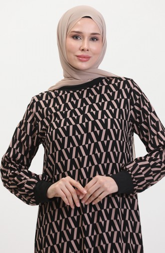 Patterned Dress 0456-01 Black Beige 0456-01