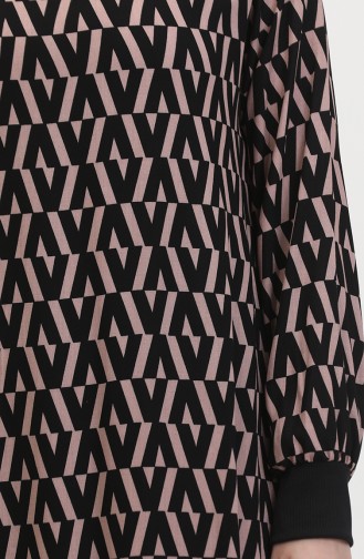 Patterned Dress 0456-01 Black Beige 0456-01