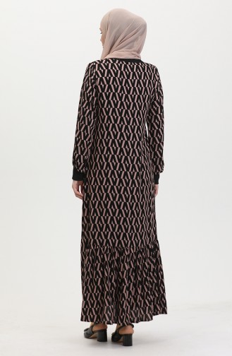 Patterned Dress 0456-01 Black Beige 0456-01