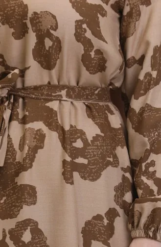 Gemustertes Kleid Mit Faltenrock 0451-04 Nerzbraun 0451-04
