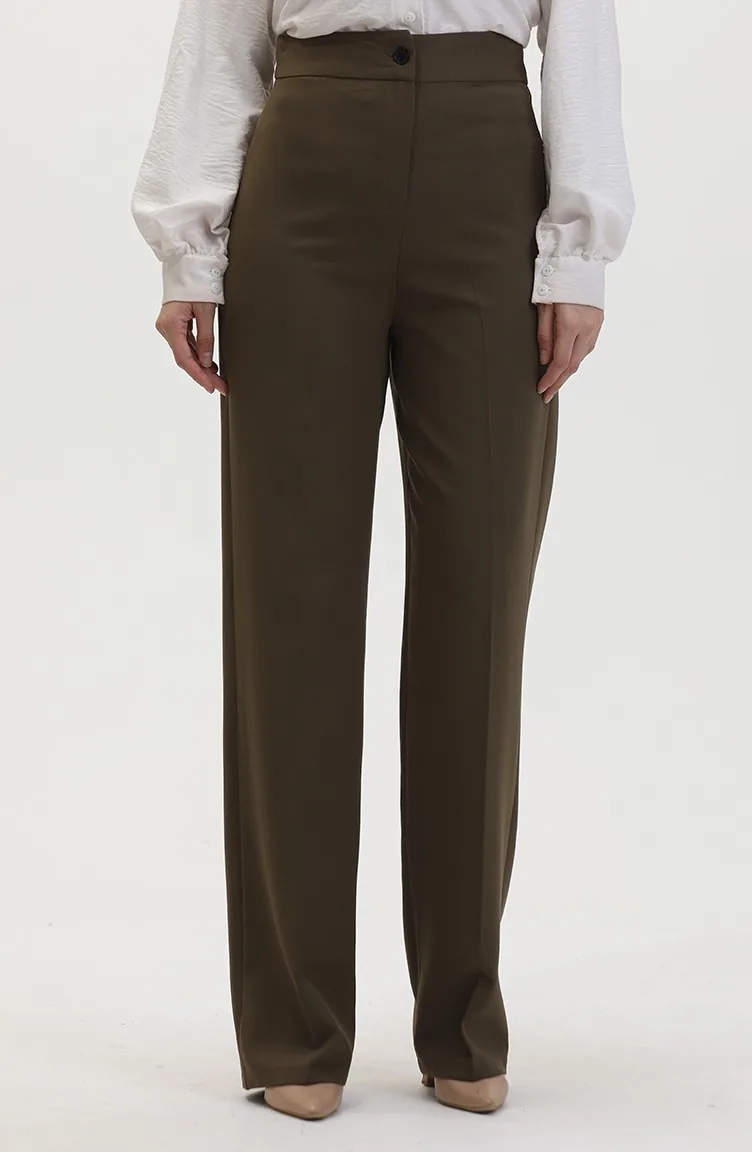 Buttoned wide Leg Trousers 8013-06 Khaki Green 8013-06