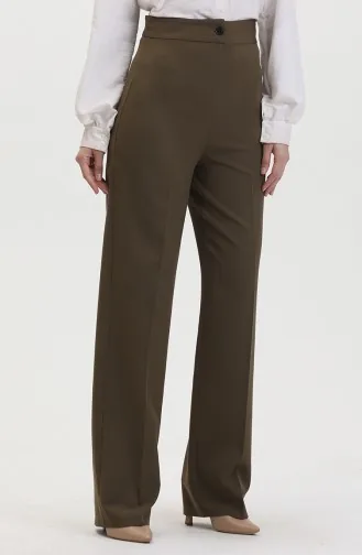 Buttoned wide Leg Trousers 8013-06 Khaki Green 8013-06