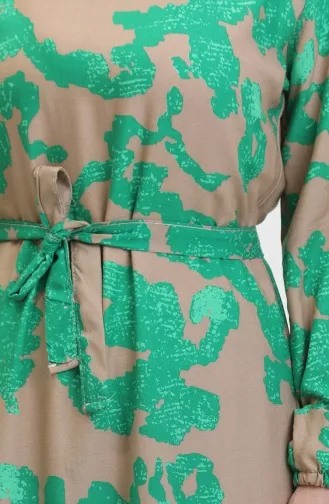 Gemustertes Kleid Mit Gerafftem Saum 0451-01 Grün 0451-01