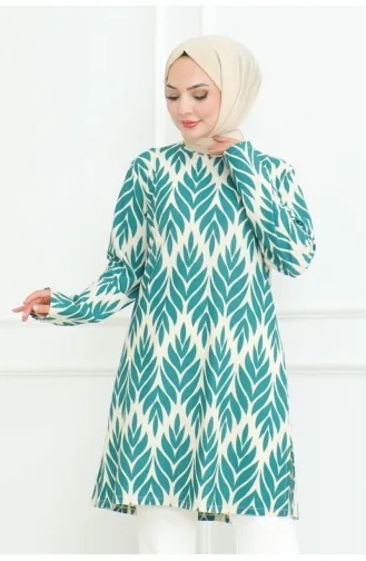 تونيك بفتحات جانبية 9006-03 لون أخضر زمردي 9006-03