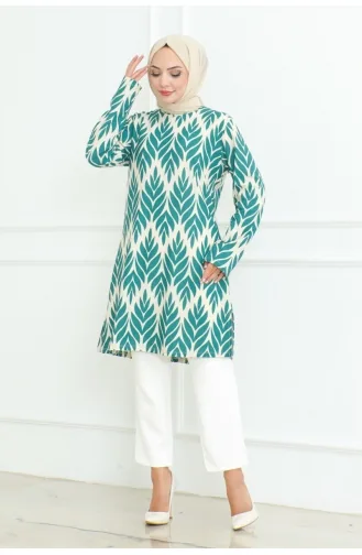 تونيك بفتحات جانبية 9006-03 لون أخضر زمردي 9006-03
