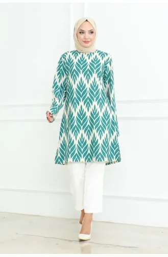 تونيك بفتحات جانبية 9006-03 لون أخضر زمردي 9006-03