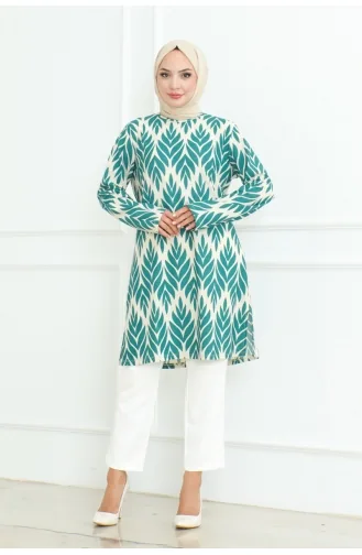 تونيك بفتحات جانبية 9006-03 لون أخضر زمردي 9006-03