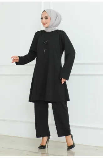 بدلة مزدوجة مقاسات كبيرة 0093-01 لون أسود 0093-01