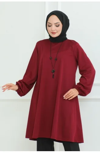 تونيك كريب بتصميم واسع 0092-03 لون خمري 0092-03