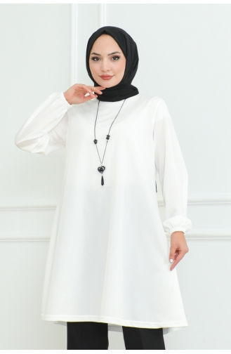 تونيك كريب بمقاسات كبيرة 0092-05 لون أبيض 0092-05