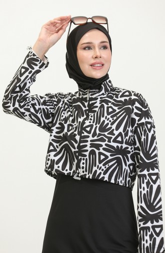 Maillot De Bain Hijab Court à Motifs 23260-05 Noir Blanc 23260-05