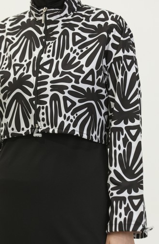 Maillot De Bain Hijab Court à Motifs 23260-05 Noir Blanc 23260-05