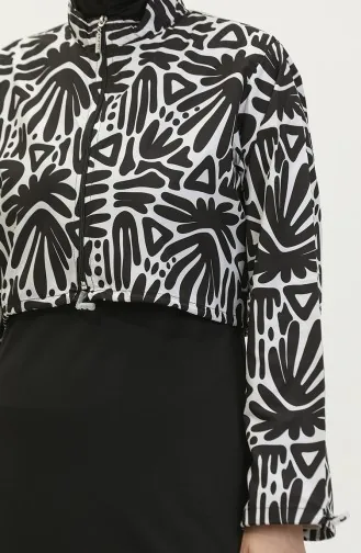 Gemusterter Bauchfreier Hijab-Badeanzug 23260-05 Schwarz Weiß 23260-05