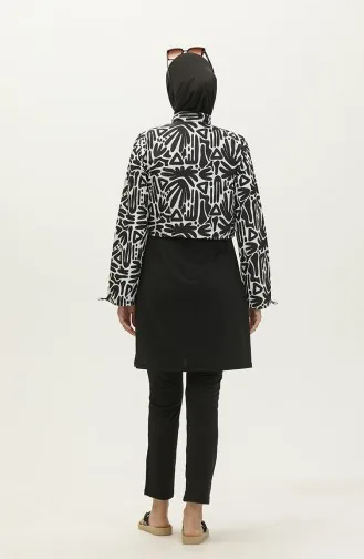 Gemusterter Bauchfreier Hijab-Badeanzug 23260-05 Schwarz Weiß 23260-05