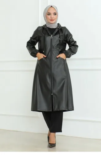 Lederdetaillierte Kappe Schwarz 19213 15286
