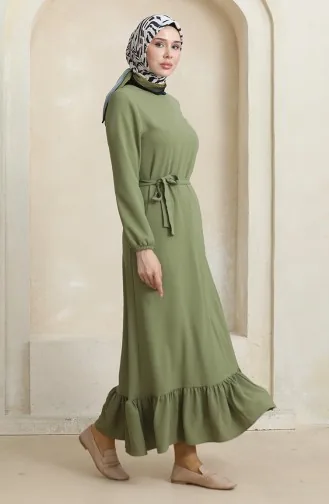 فستان سادة بحزام 1015-01 أخضر فستقي 1015-01