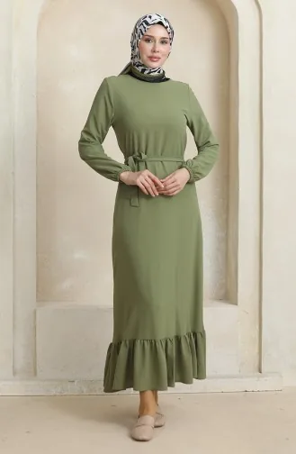 فستان سادة بحزام 1015-01 أخضر فستقي 1015-01