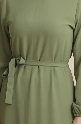 فستان سادة بحزام 1015-01 أخضر فستقي 1015-01