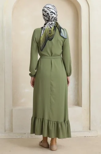 فستان سادة بحزام 1015-01 أخضر فستقي 1015-01