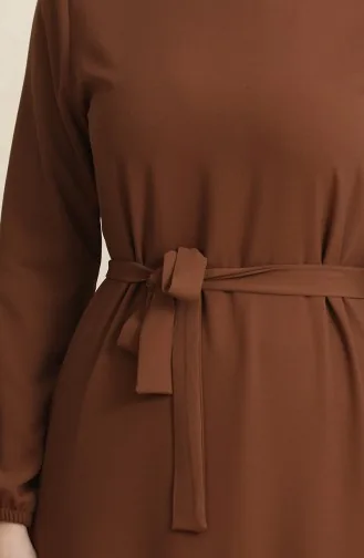 فستان سادة بحزام 1015-03 بني 1015-03