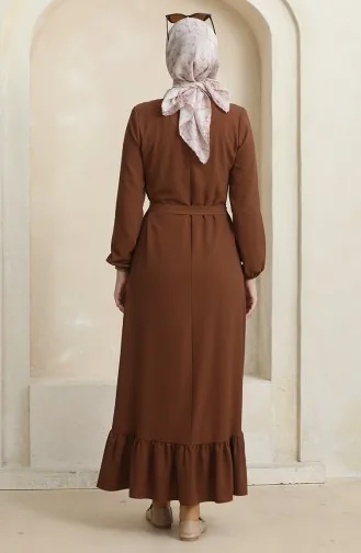 فستان سادة بحزام 1015-03 بني 1015-03