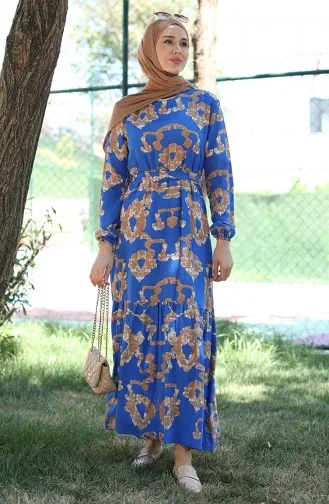 Viscose-jurk Met Patroon 81872A-03 Indigo 81872A-03