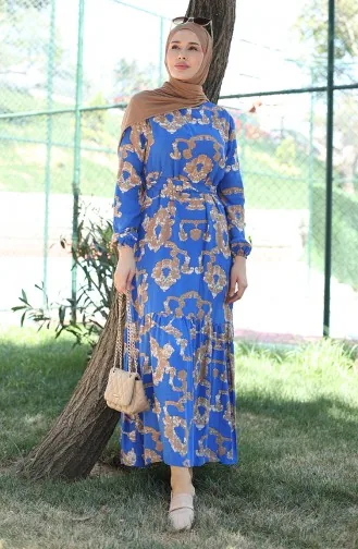 Viscose-jurk Met Patroon 81872A-03 Indigo 81872A-03