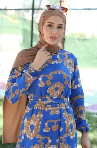 Viscose-jurk Met Patroon 81872A-03 Indigo 81872A-03