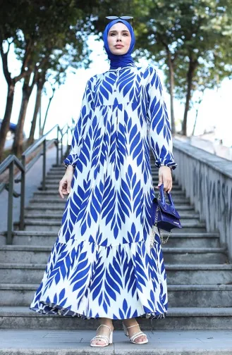 Gemustertes Viskosekleid 81880-02 Indigo 81880-02