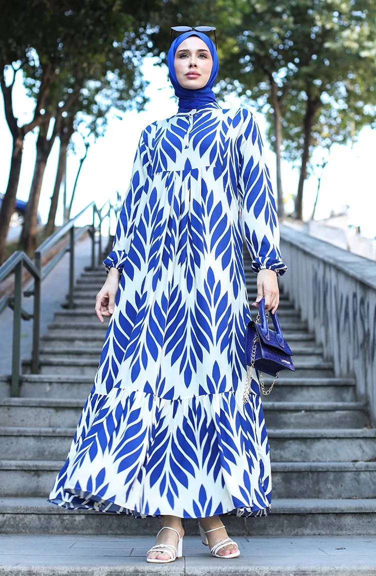 Gemustertes Viskosekleid 81880-02 Indigo 81880-02
