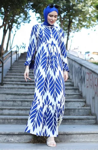 Gemustertes Viskosekleid 81880-02 Indigo 81880-02