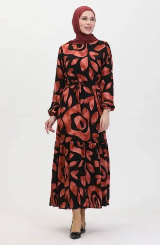 Robe Viscose A Ceinture Détail Côtelée 0446-01 Carreau 0446-01