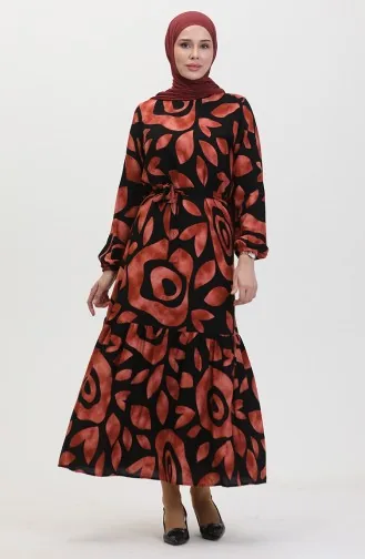 Robe Viscose A Ceinture Détail Côtelée 0446-01 Carreau 0446-01