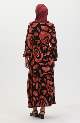 Geripptes Detailliertes Viskosekleid Mit Gürtel 0446-01 Tile 0446-01