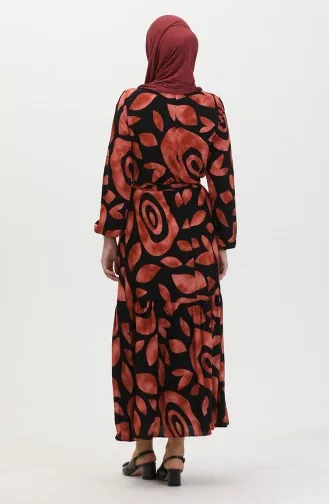 Robe Viscose A Ceinture Détail Côtelée 0446-01 Carreau 0446-01