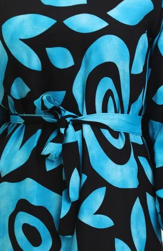 Robe Viscose A Ceinture Et Détail Côtelé 0446-04 Bleu 0446-04