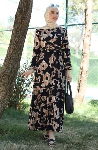 Viscose-jurk Met Patroon 81872A-01 Zwart Nerts 81872A-01