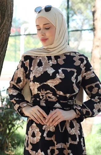 Viscose-jurk Met Patroon 81872A-01 Zwart Nerts 81872A-01