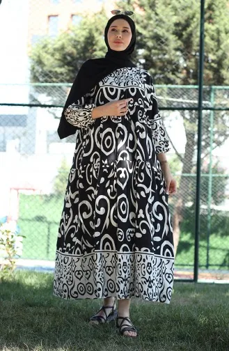 Viscose-jurk Met Patroon 81875-01 Zwart 81875-01