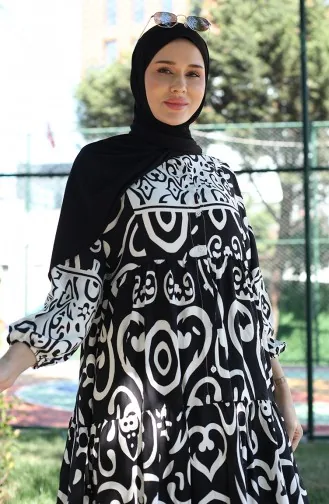 Viscose-jurk Met Patroon 81875-01 Zwart 81875-01