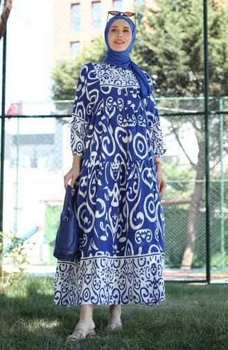 Viscose-jurk Met Patroon 81875-04 Indigo 81875-04