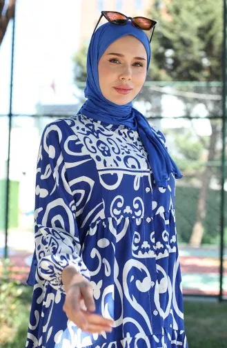 Viscose-jurk Met Patroon 81875-04 Indigo 81875-04