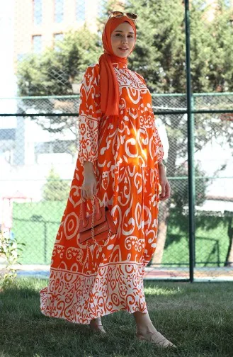 فستان فيسكوز بتصميم مُطبع 81875-02 لون برتقالي 81875-02