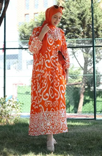 فستان فيسكوز بتصميم مُطبع 81875-02 لون برتقالي 81875-02