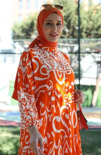 فستان فيسكوز بتصميم مُطبع 81875-02 لون برتقالي 81875-02