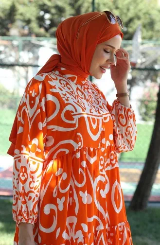 فستان فيسكوز بتصميم مُطبع 81875-02 لون برتقالي 81875-02