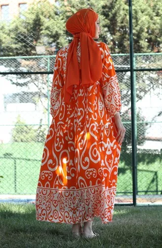 فستان فيسكوز بتصميم مُطبع 81875-02 لون برتقالي 81875-02